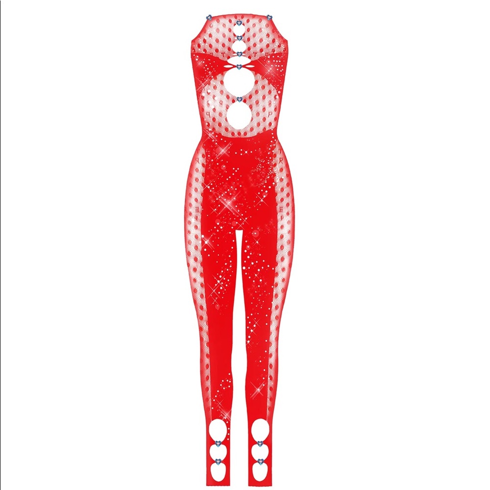 Red Postergirl Rhinestone Janice Jumpsuit.